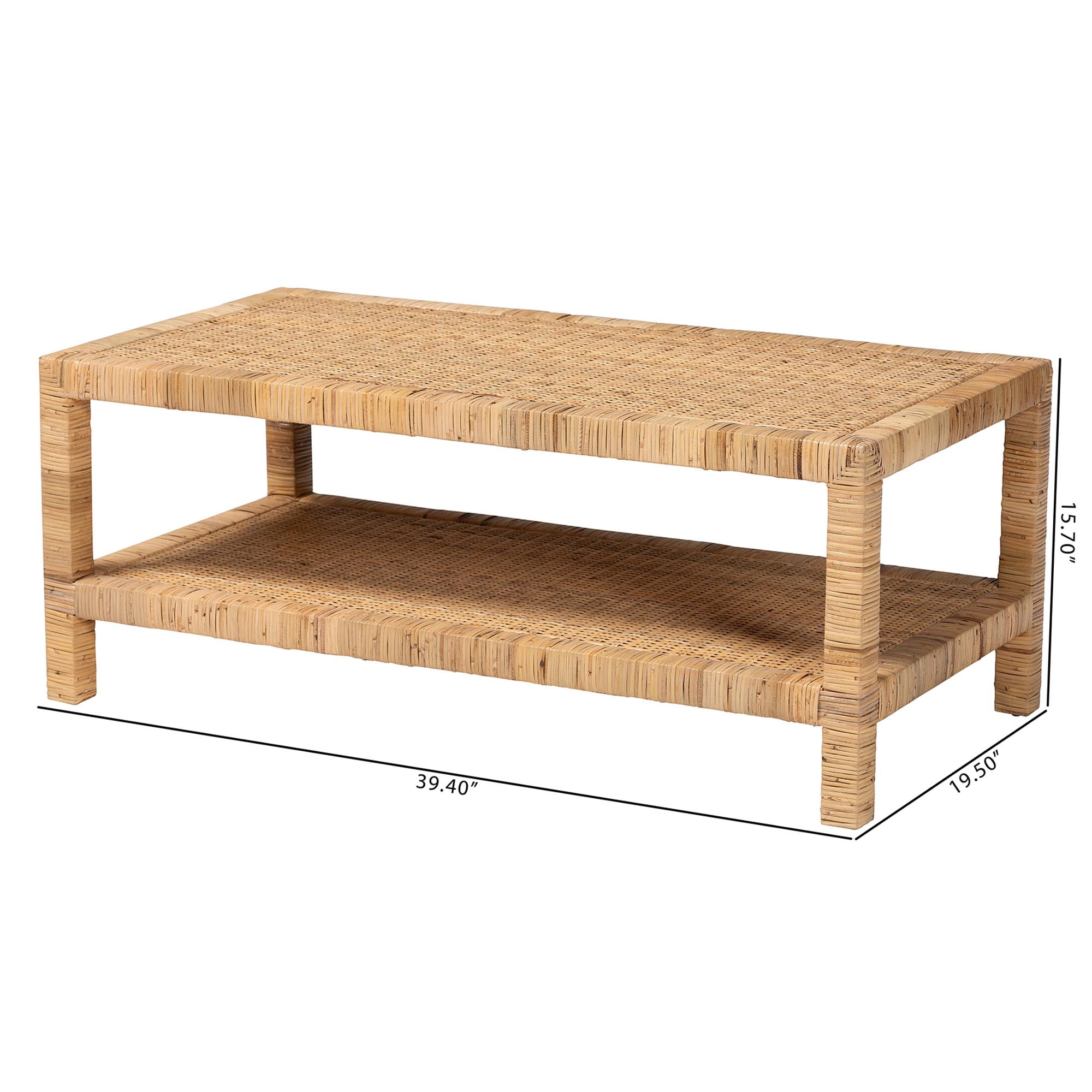 bali & pari Kalimantan Boho Coffee Table, Rectangle, Light Honey