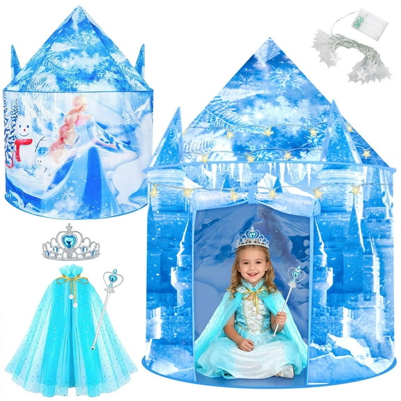 Freecat Play Tent for Girls, 53 inch Light up Ice Castle Playhouse w/ Windows &Doors, Girls Christmas Toy Gift for Indoor/Outdoor Use, Birthday Party Gift for Kids 3-6 5-7 Years.