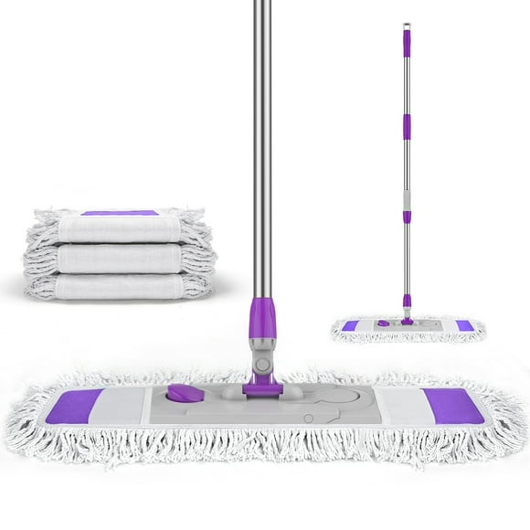 Trapeador de Microfibra para Limpieza de Pisos Secos y Húmedos, Trapeadores de Polvo para Pisos con 3 Almohadillas de Trapeador Lavables, Trapeador Plano Multifuncional con Mango Ajustable para Trape