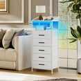 thumbnail image 5 of Nightstand 5 Drawer Dresser with LED Lights and Charging Station, Vertical Side Table with Fabric Drawers, End Table with Open Shelf, Tall Dresser for Bedroom, Hallway, Entryway, White, 5 of 17