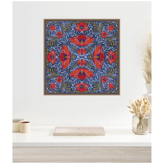 Kate and Laurel Framed Canvas Wall Art Print Kaleidoscope Poppies by Lucia Gianello, 22 x 22 Sylvie Beaded Dark Gold Frame, Global, Abstract Art for Wall Decor