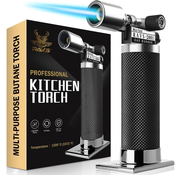 RAVS Butane Torch, Refillable Kitchen Torch Lighter with Safety Lock and Adjustable Flame, Creme Brulee Kitchen Food Torch for Baking, Culinary Cooking Torch, Blow Torch - Butane Gas Not Included