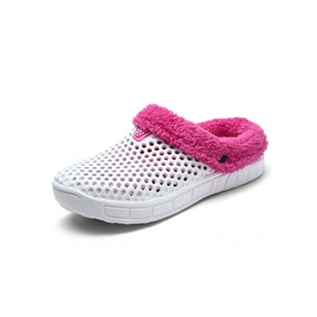 

Daeful Womens Clog Slippers Round Closed Toe House Shoe Slip On Home Shoes Indoor Outdoor Lightweight Breathable Plush Lining Fuzzy Warm Slipper White US 9.5 (Women)