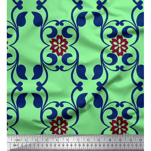 Soimoi polyester Crepe Fabric Floral & Filigree Damask Decor Fabric Printed Yard 42 Inch Wide