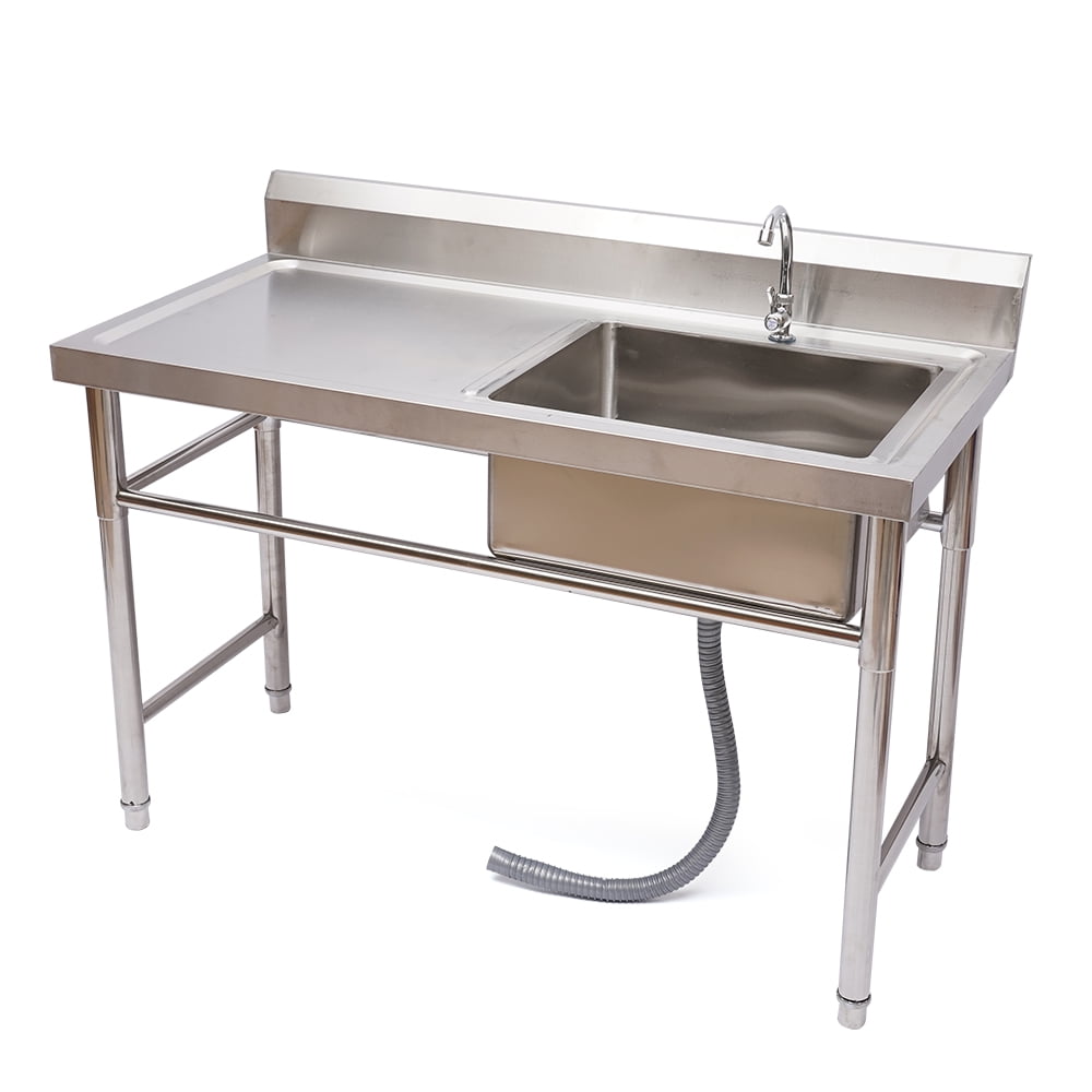 YIYIBYUS Stainless Steel Utility Sink, Commercial Freestanding Kitchen Sink Single Bowl Prep & Utility Washing Hand Basin with 180 Degree Rotation Tap