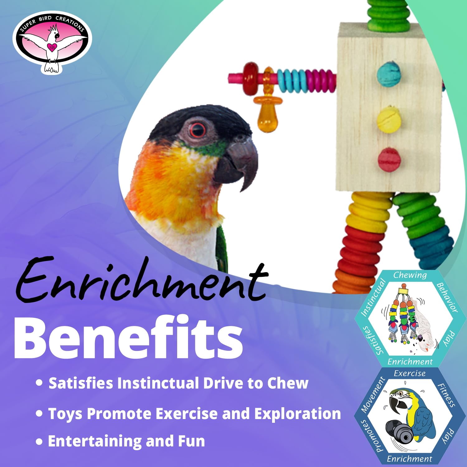 Super Bird Creations Balsa Bot Bird Toy - Chew Toy For Medium Parrots, Conures, Ringnecks (12" X 6.5")