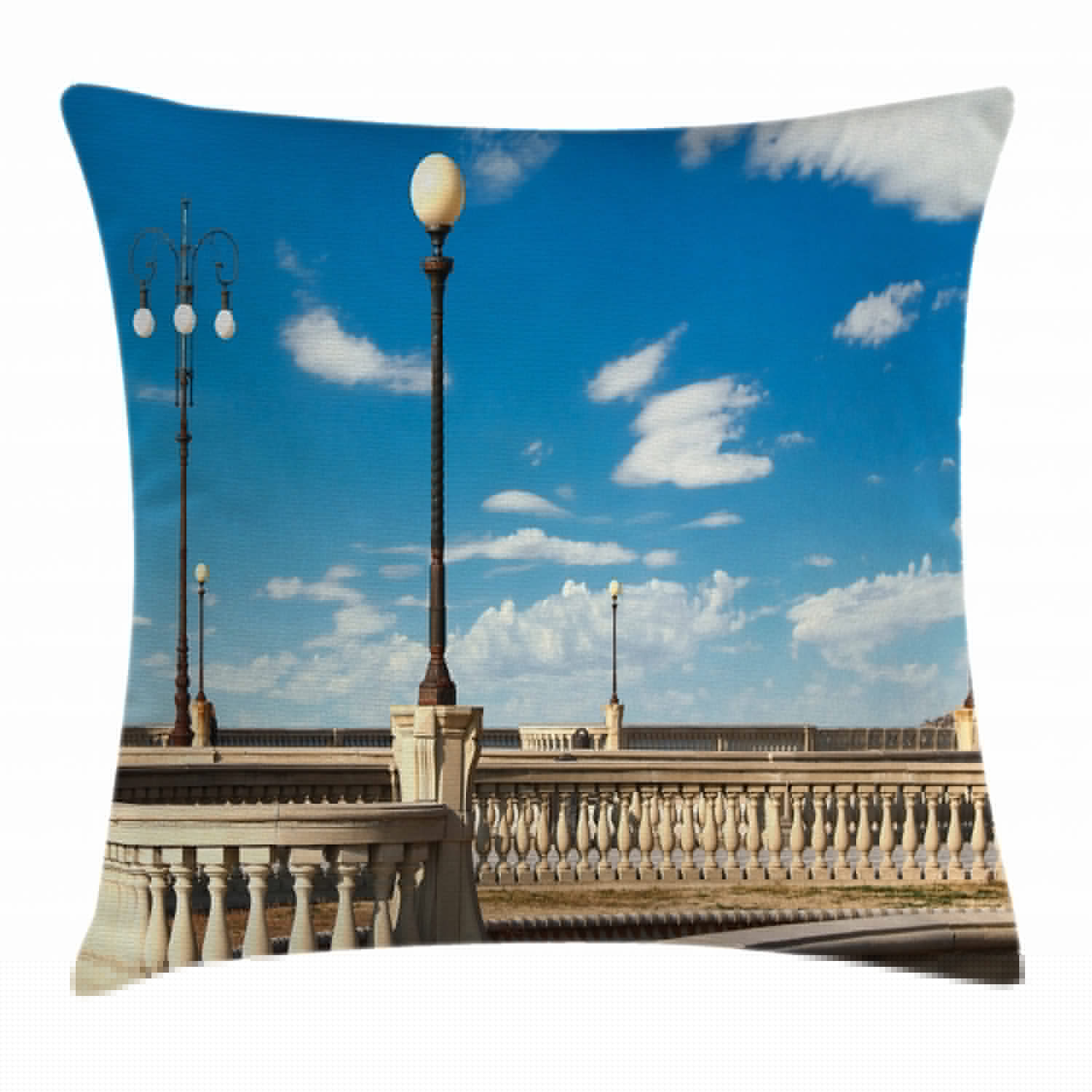 thumbnail image 1 of Italian Decor Throw Pillow Cushion Cover, Mascagni Terrace Street Promenade of Livorno Tuscany Print, Decorative Square Accent Pillow Case, 24 X 24 Inches, Sky Blue White and Black, by Ambesonne, 1 of 2