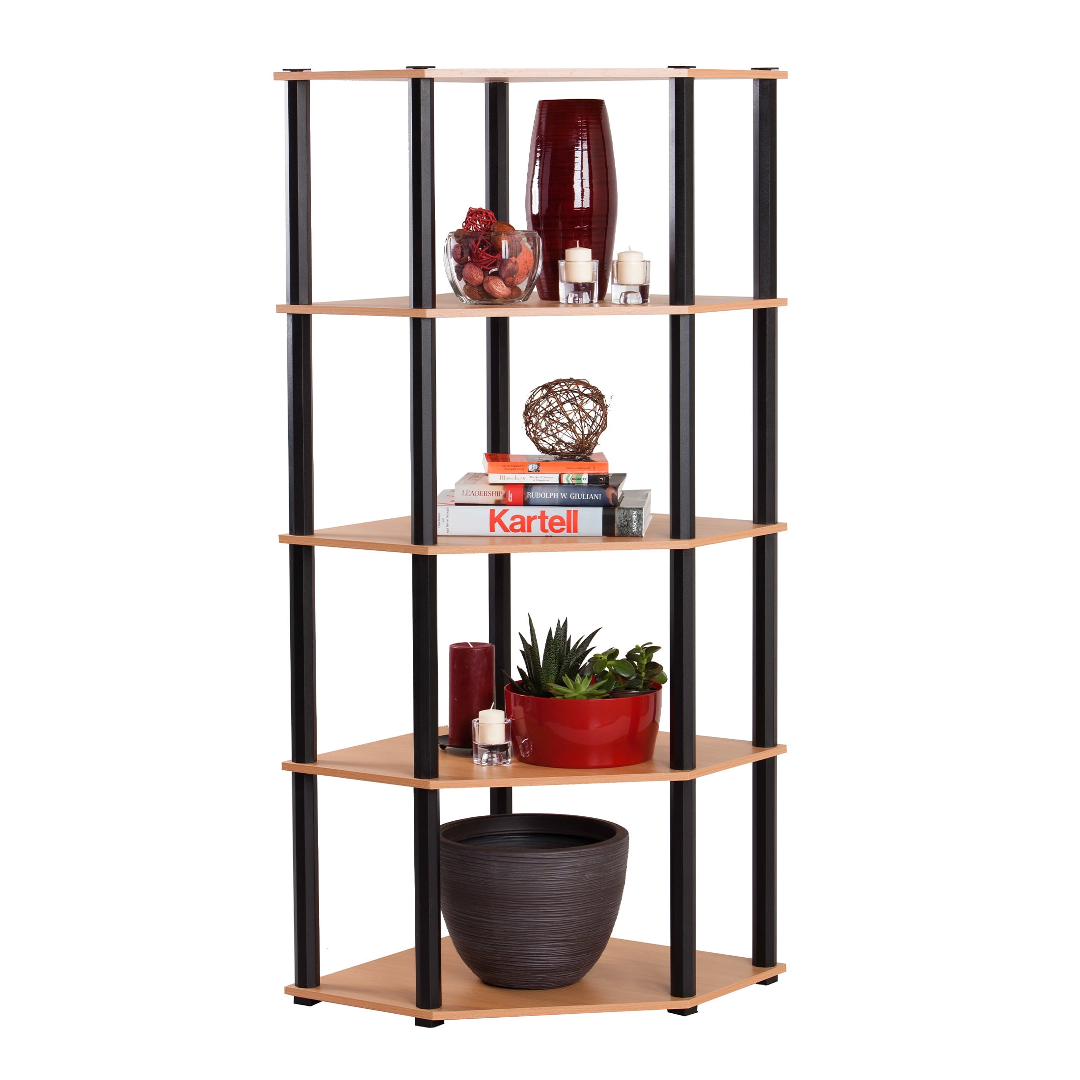 Sierra 5 Shelf Corner Unit Beech and Black