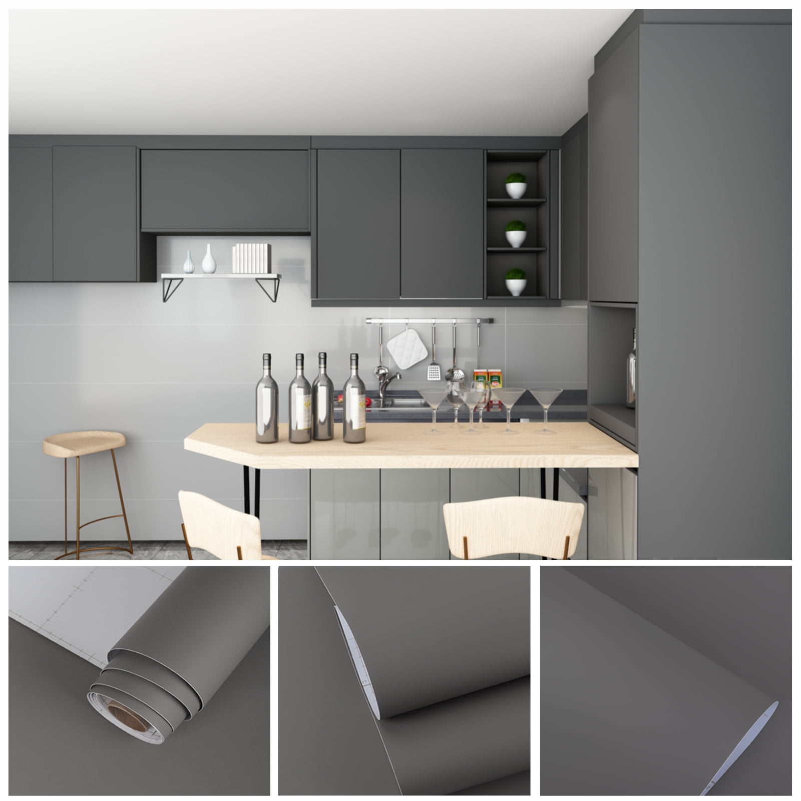 Veelike Grey Contact Paper 15 7 X118, Kitchen Cabinet Contact Paper Removable