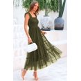 thumbnail image 4 of Vestido PRETTYGARDEN de tul midi sin mangas con fruncido verde militar M, 4 of 9