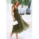 thumbnail image 4 of Vestido PRETTYGARDEN de tul midi sin mangas con volantes verde militar S, 4 of 9