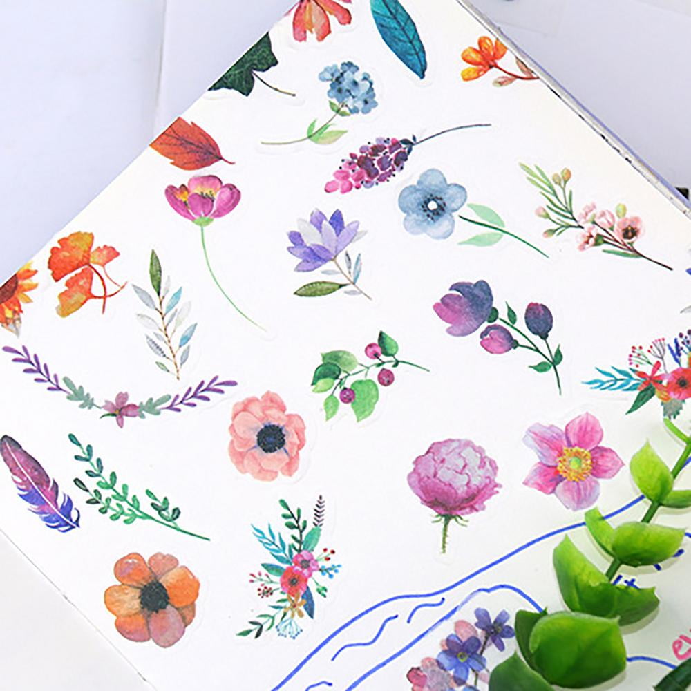 Famure Vintage Nature Floral Stickers - Flower Watercolor Stickers 6 Sheets, Cute Retro Floral Sticker Set
