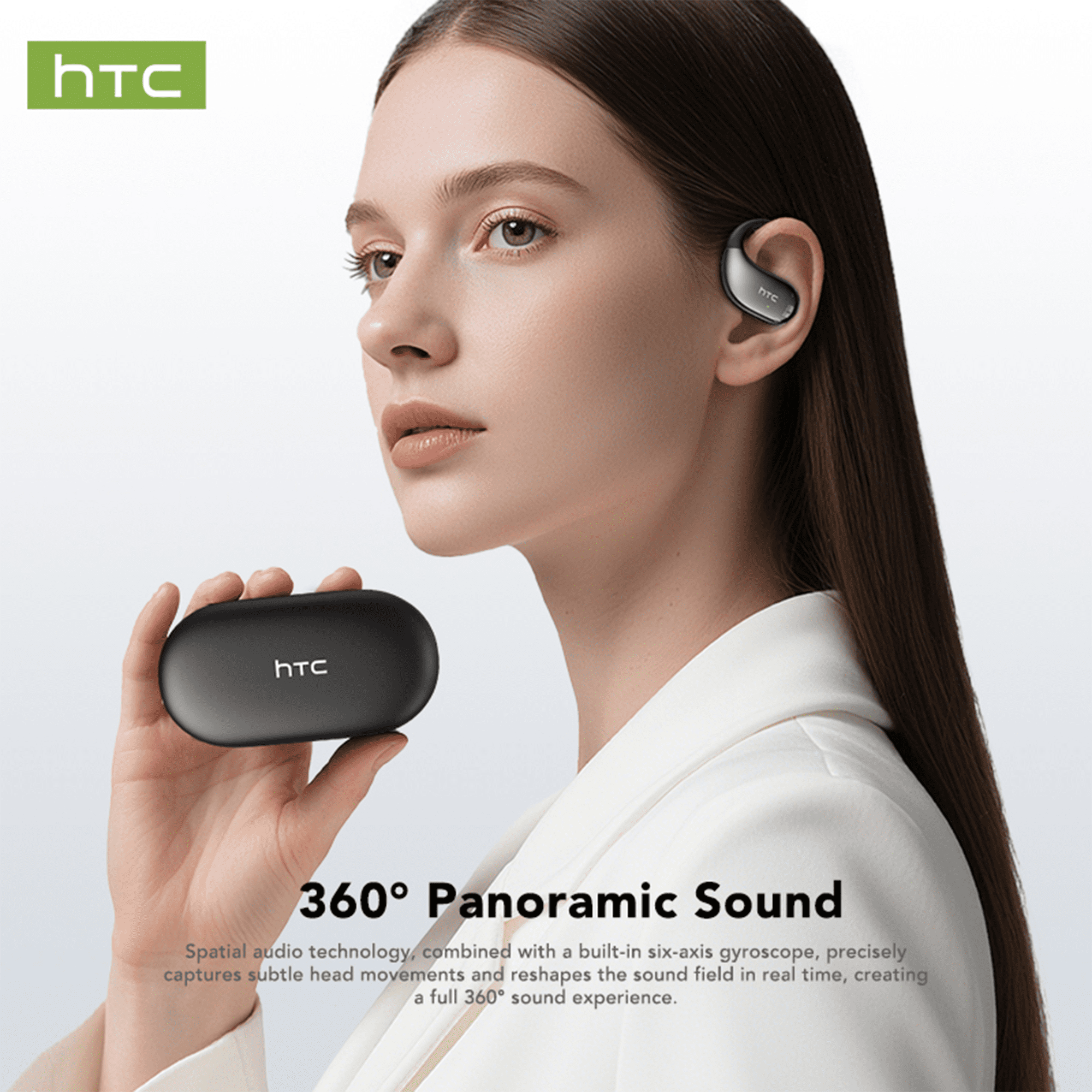 HTC NE57 AI Language Translation Earbuds Wireless Bluetooth6.0 Earbuds Real Time Support 135 Languages Open Ear Earbuds