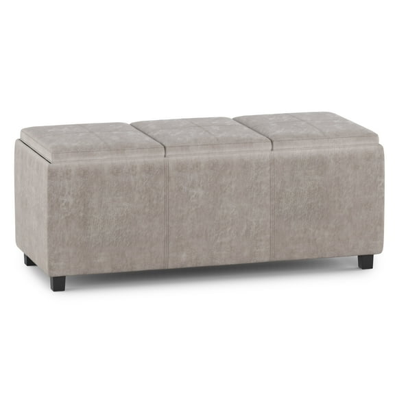 Avalon 42 inch Wide Contemporary Storage Ottoman in Distressed Grey Taupe Vegan Leather