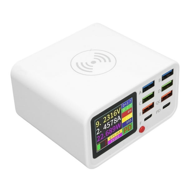 Estación De Carga Inalámbrica USB, Estación De Cargador Multi USB De 65W 8 Puertos Con Pantalla De Pantalla, Multi Dispositivo Smart IC Desktop Organizer Hub Para