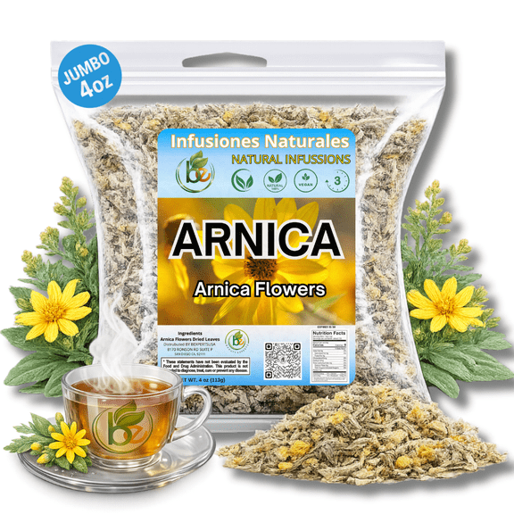Arnica Montana Botanical Infusion - 4 oz (113g) - Authentic Dried Arnica Flowers (Pétalos de Árnica) - 100% Natural, Wildcrafted, Non-GMO & Vegan - Premium Herb for Topical Compresses & Traditional W