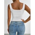 thumbnail image 6 of Women'S Summer Sleeveless Square Neck Tank Top Ruched Slim Fit Basic Vest Tops White L, 6 of 7