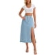 thumbnail image 2 of Falda de mezclilla de mujer INSPIRE CHIC, cintura alta, corte en A, abertura hasta el muslo, longitud midi, 2XL, azul claro, 2 of 6