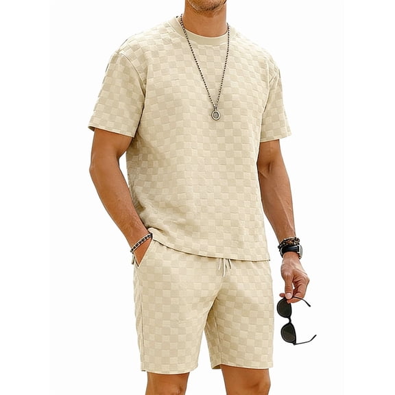 Men'S 2 Piece Set Summer Outfits Casual Short Sleeve Shirt and Shorts Suits Khaki M