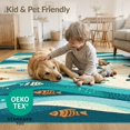 thumbnail image 4 of ODIKA 8'x10' Washable Area Rug Nautical Turtle Ocean Beachy Waves Entry Themed Teal Bathroom for Dining Room, Large Office, Lounge, Non-Slip Chair-Friendly Mat, 4 of 7