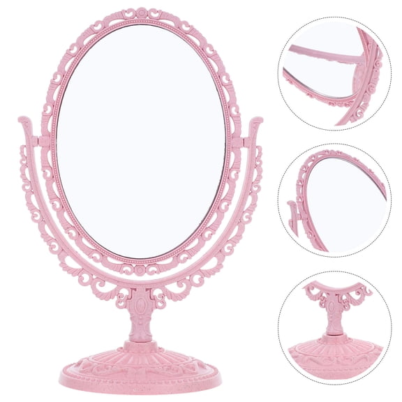 CTIRCHIU Double Sided Pink Desk Vanity Mirror with Stand for Makeup Adjustable Rotation and Stable Base