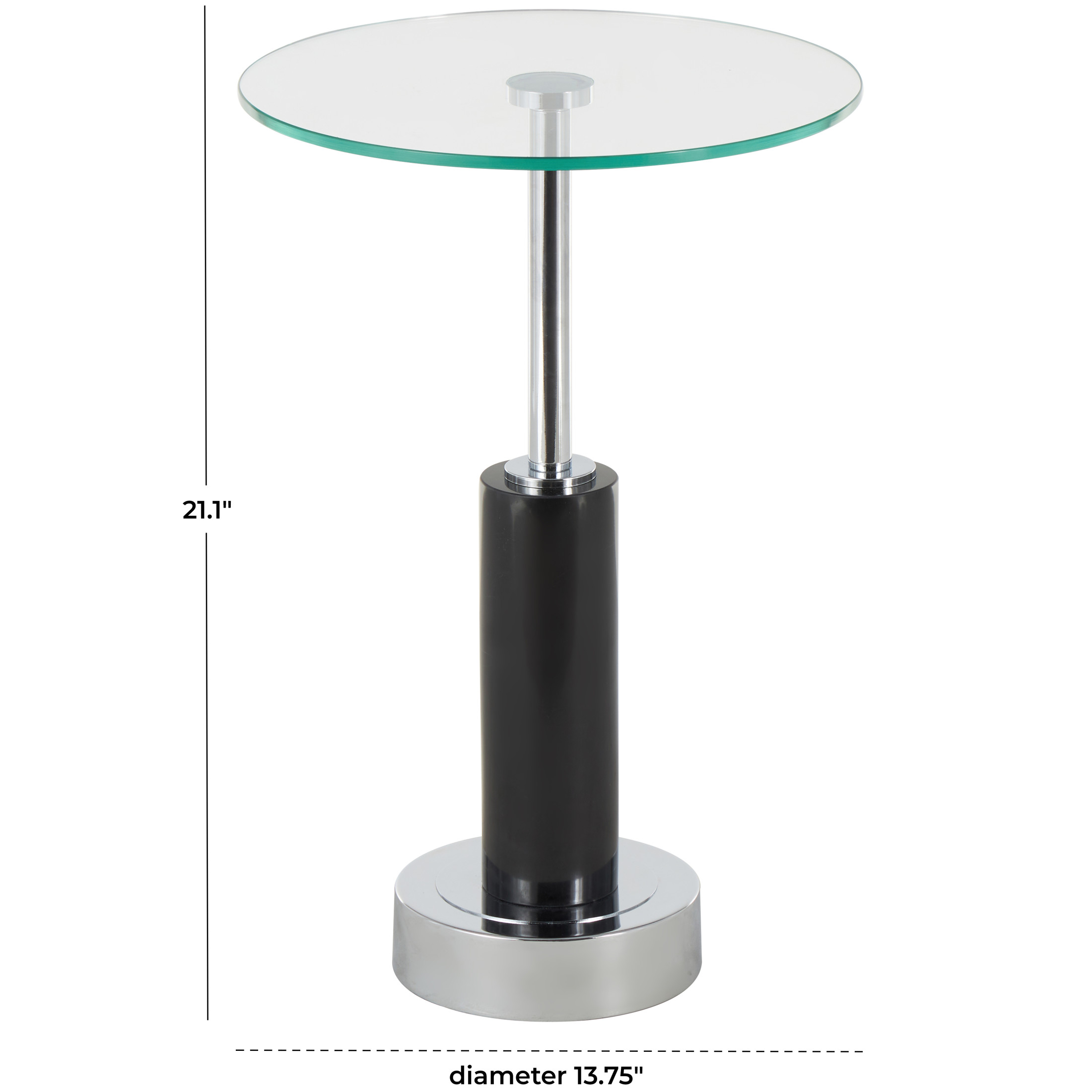 DecMode 14" x 21" Black Marble Round Accent Table with Silver Metal Rod and Base, 1-Piece