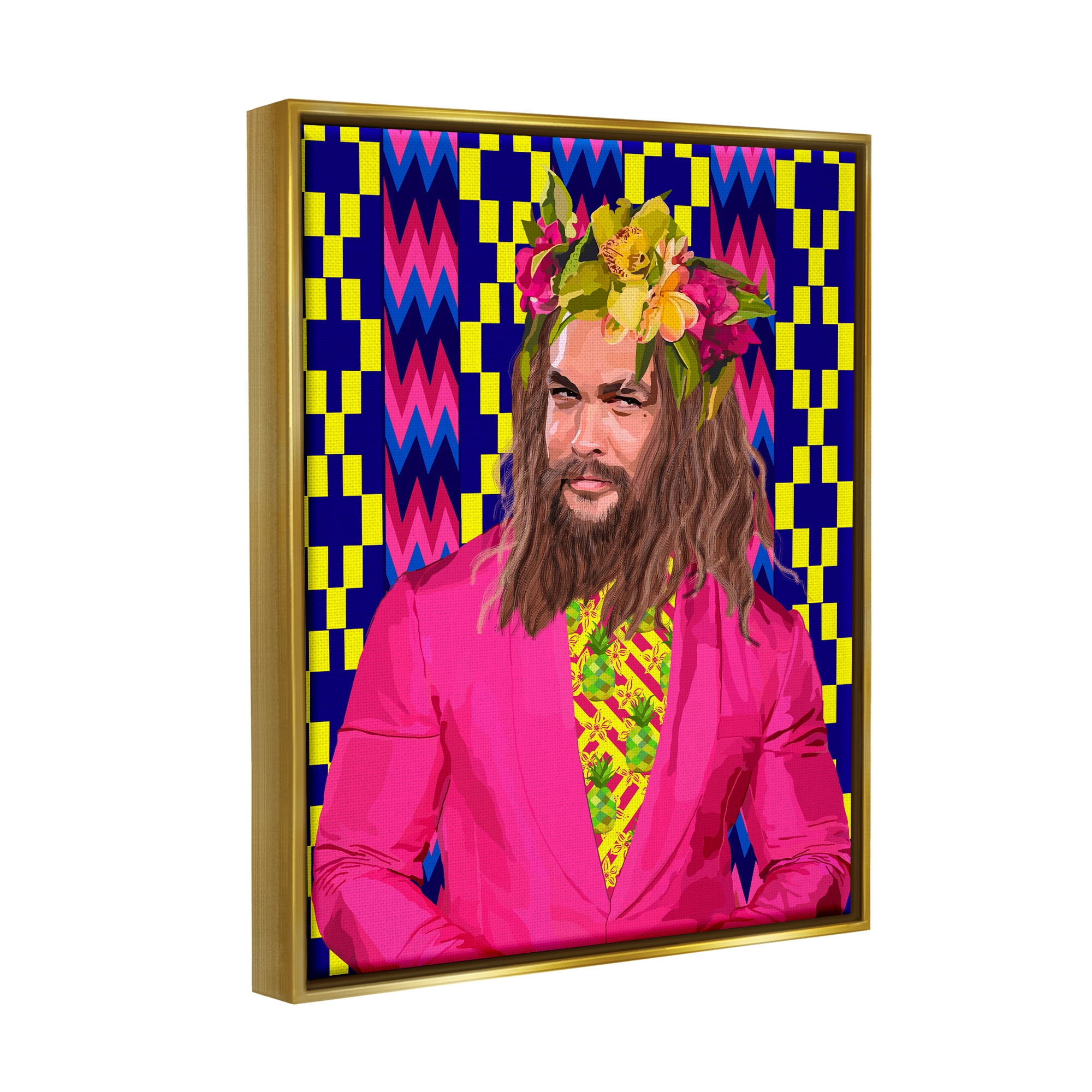 Stupell Industries Bold Patterned Actor Portrait Abstract Painting Gold Floater Framed Art Print Wall Art