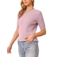 thumbnail image 4 of Suéter corto de manga corta INSPIRE CHIC para mujer, cuello redondo, suéteres de punto casuales de otoño e invierno, talla L, púrpura claro, 4 of 6