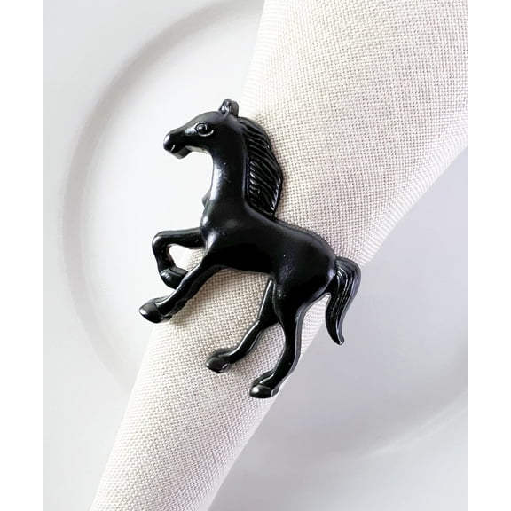 Fennco Styles Horse Metal Napkin Rings, Set of 4 - Black Animal Napkin Holders for Home, Dining Table Décor, Banquets, Holidays, Family Gatherings and Special Occasions