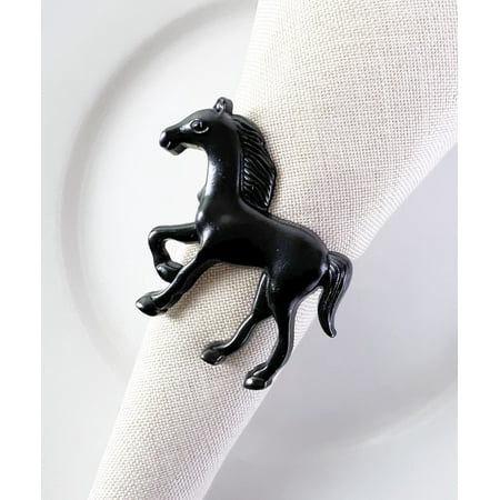 

Fennco Styles Horse Metal Napkin Rings Set of 4 - Black Animal Napkin Holders for Home Dining Table Décor Banquets Holidays Family Gatherings and Special Occasions