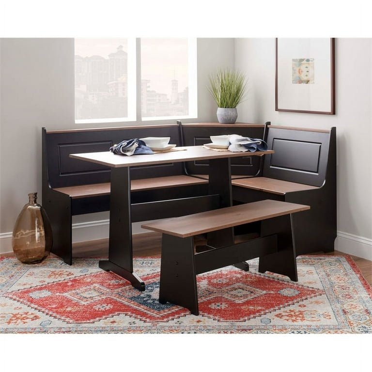 Linon Ardmore Wood Breakfast Nook Dining Set in Black and Pecan