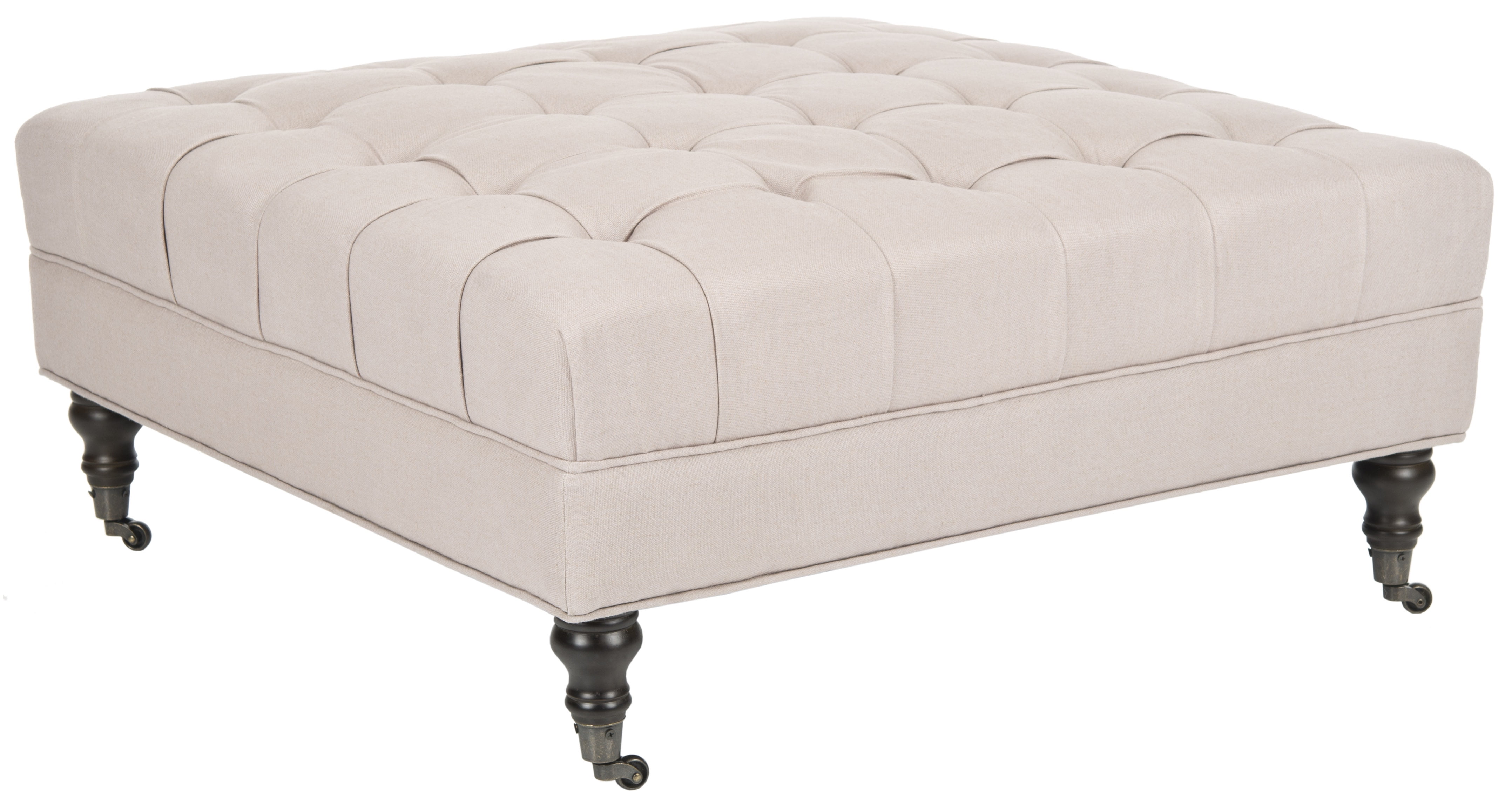SAFAVIEH Clark Classic Glam Tufted Cocktail Ottoman w/ Casters, Taupe
