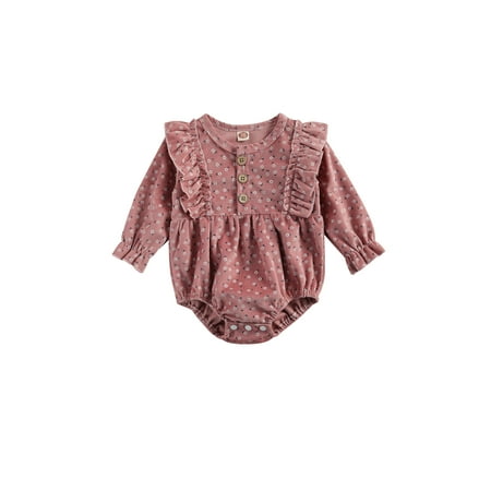 

Newborn Baby Girls Corduroy Romper Ruffle Long Sleeve Bodysuit Outfit Clothes