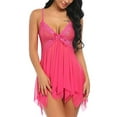 thumbnail image 3 of Mialoley Women Summer Lingerie, Solid Color V-Neck Night Dress + G-String, 3 of 7