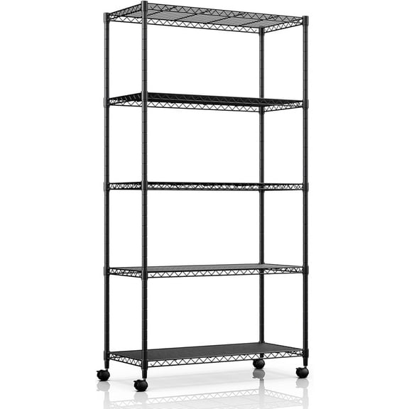 5-Tier Wire Storage Shelves,1250 Lbs Loading Capacity,29.92" W x 13.98" D x 61.02" H,Black