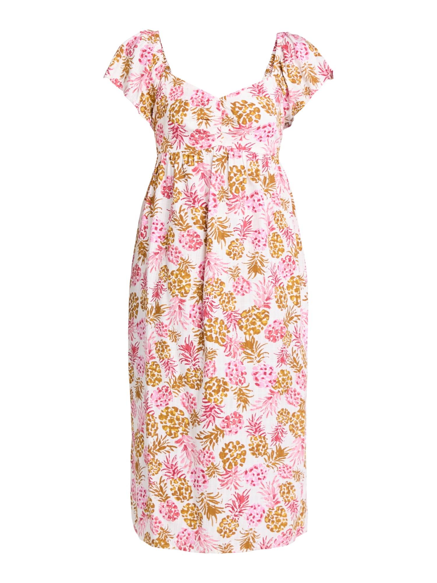 Time And Tru Women's Midi Dress with Flutter Sleeves, Sizes XS-XXXL