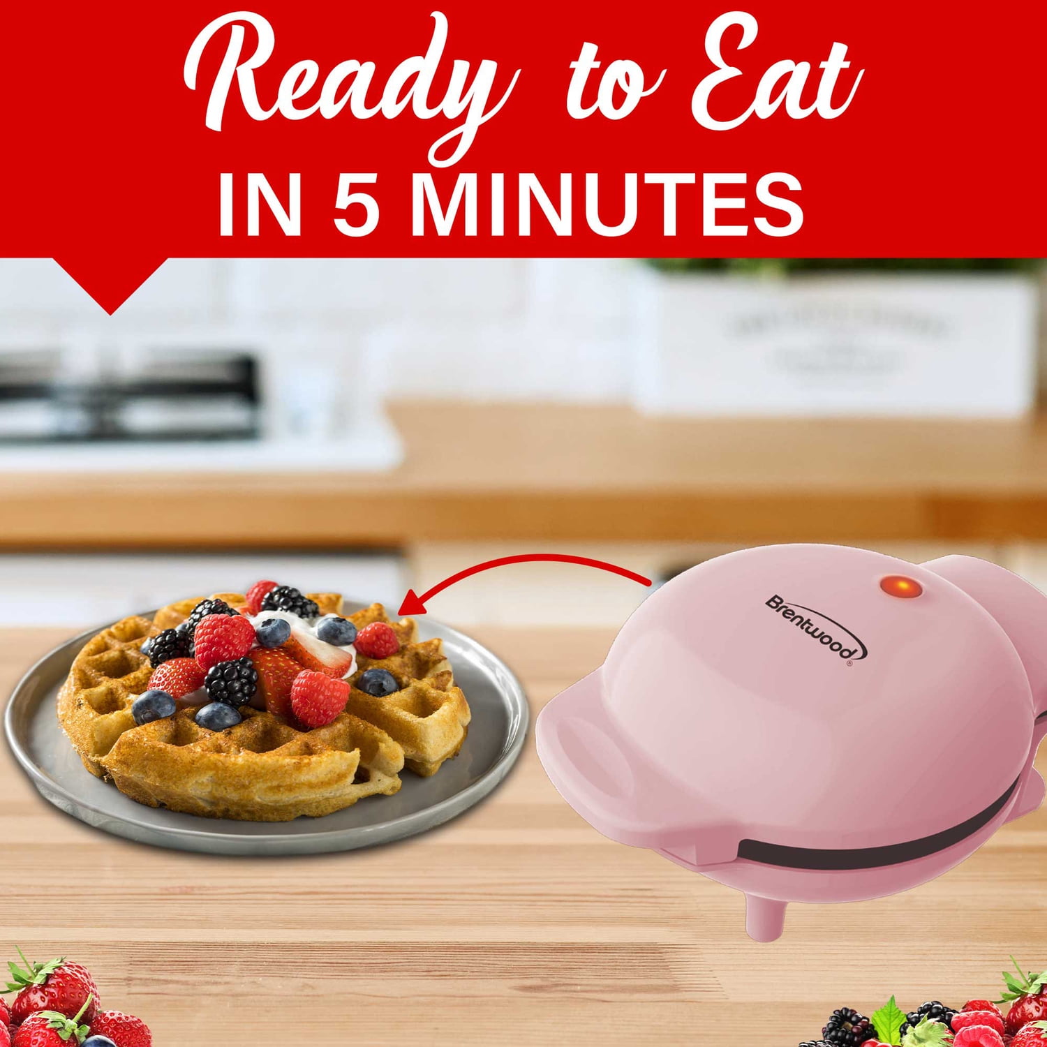 Brentwood 400-Watt 5-In. Non-Stick Mini Waffle Maker (Pink), TS-2141PK