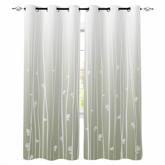 Fsddascl Sage Green Blackout Curtains for Bedroom/Living Room, Thermal Insulated Kitchen Curtains, Floral Stripe Gradient Simple Branch Texture Grommet Darkening Window Treatment Drapes 52"x84"x2