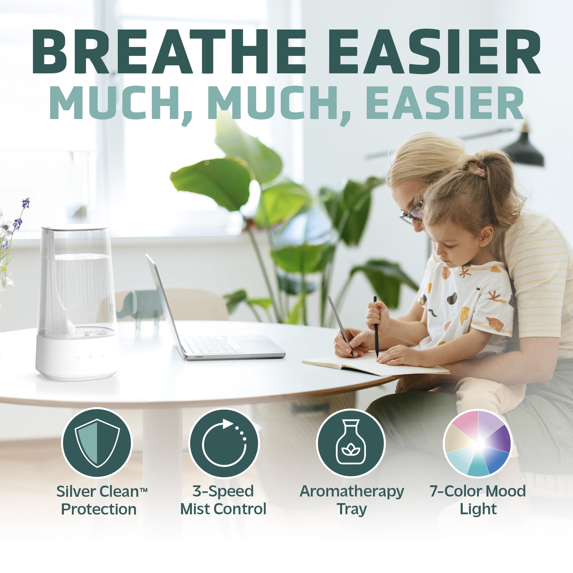 PureGuardian 475 Sq. ft, 1 Gallon Ultrasonic Cool Mist Humidifier with Aroma Tray, H980WC