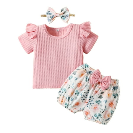 

ZHAGHMIN Modern Baby Girl Clothes Toddlers Girl Clothes Ribbed Romper Floral Shorts Headband 3Pcs Outfits Set Stuff For Newborns Teen Outfits Girls Clothes Crop Checke Pants Girls Sweatshirt And Swe