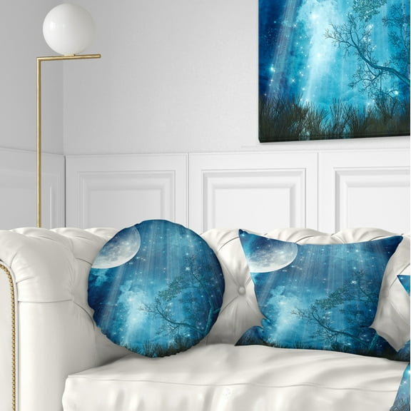 Designart Big Moon in Blue Forest - Landscape Printed Throw Pillow - 12x20