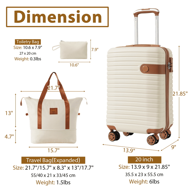 SDJPOI Luggage Sets 3 Piece Carry on Luggage 22x14x9 Airline Approved, Lightweight Hardshell ABS Suitcases with Wheels, 20 inch