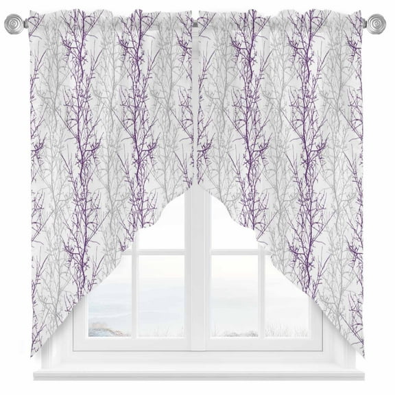 Purple Grey Swag Valances for Windows 2 Pack Tree Branch Swag Kitchen Curtains 45 Inches Long Rod Pocket Short Window Treatment for Kitchen Bathroom 36"x45"
