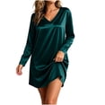 thumbnail image 2 of Womens Satin Silk Nightgown Soft Loose Fit V-Neck Long Sleeve Night Sleepwear Dress Green XL, 2 of 8