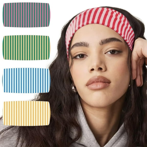 Triani 4Pcs Striped Headband For Women Elastic Wide Hairbands Cute Hairbands Women's Hair Accessories Workout Yoga Running Hair Bands