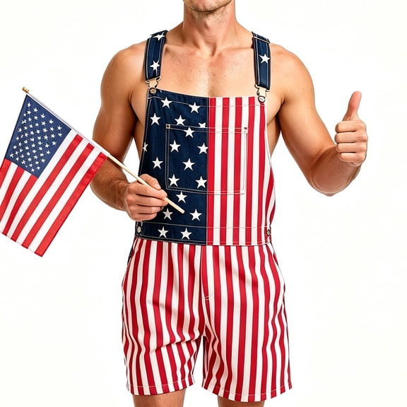 250th Anniversary Mens American Flag Overalls Shorts Jumpsuit 4th of July Bib Coveralls