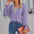 thumbnail image 6 of HAPIMO Sales Womens Slim Shirt Casual V Neck Lace Stitching Solid Color Long Sleeved Loose Tunic Shirt Daily Tops Teen Grils Fashion Clothes Purple M, 6 of 8