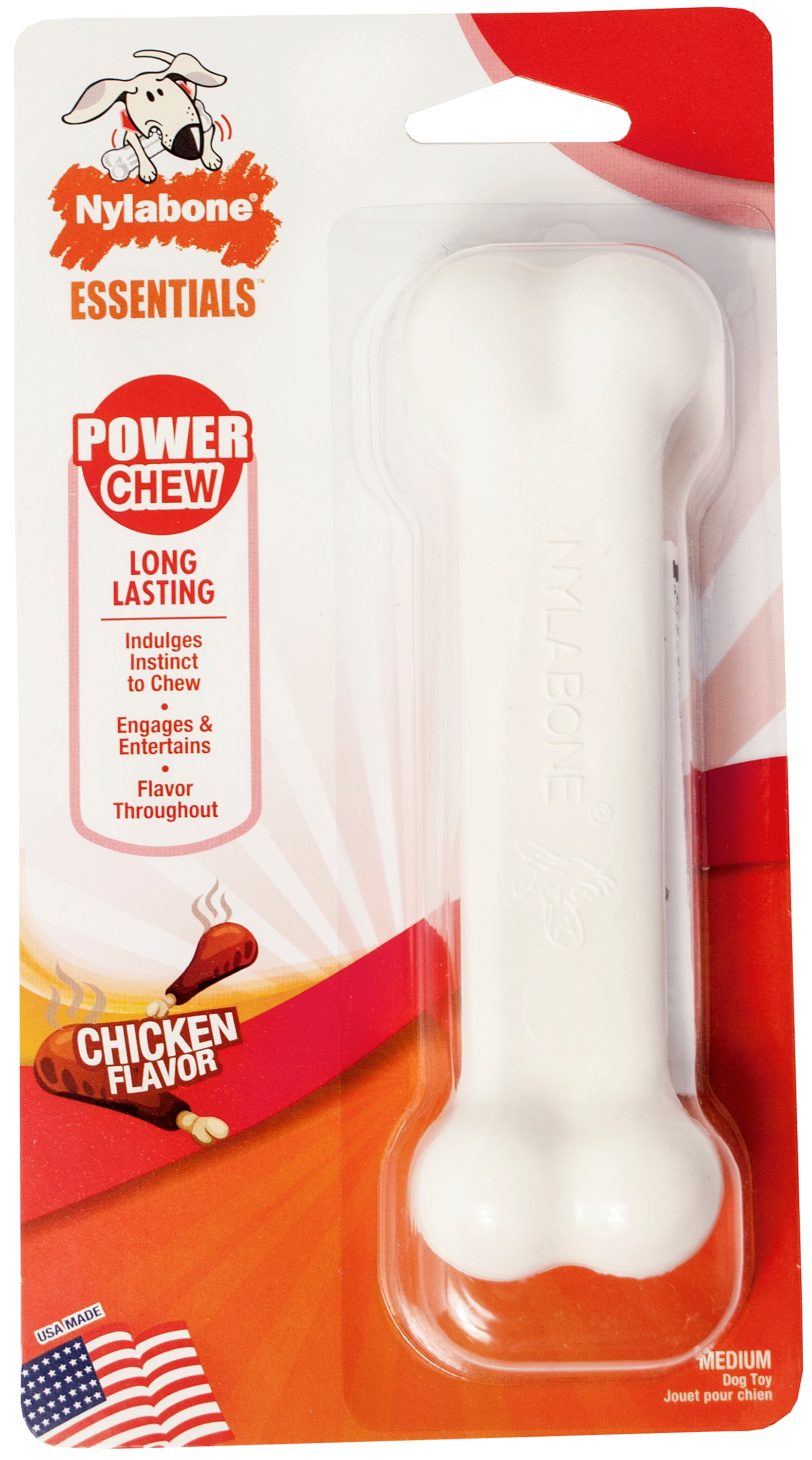 Nylabone Power Chew Flavored Durable Chew Toy for Dogs Chicken Flavor Medium/Wolf - Up to 35 lbs