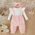 thumbnail image 4 of CAICJ98 Newborn Baby Girl Clothes Ruffle Sleeve Jumpsuit Corduroy Floral Romper+Headband Cute Fall Winter One Piece Outfit (Pink,3-6 Months), 4 of 6