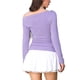 thumbnail image 3 of Blusas de manga larga sin hombros para mujeres, camisetas arrugadas casuales, L púrpura, 3 of 6